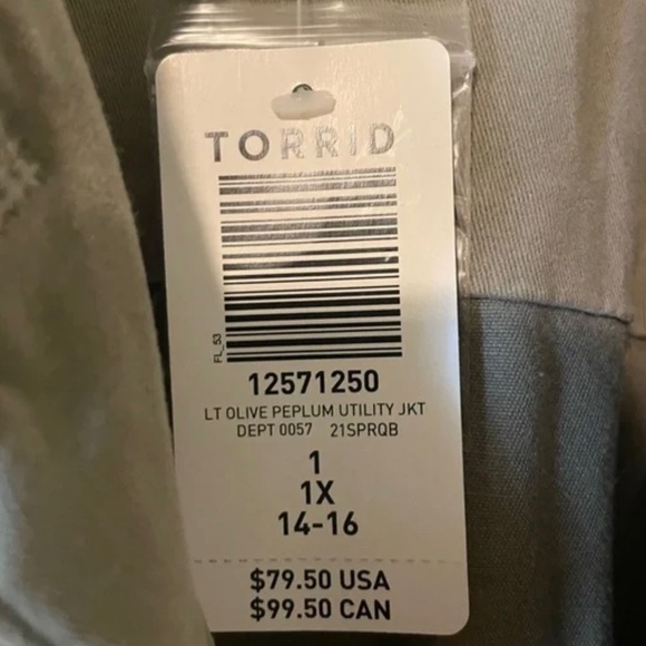 NWT Torrid Peplum Utility Jacket X1 - FITS LIKE SIZE 0X - Picture 10 of 10